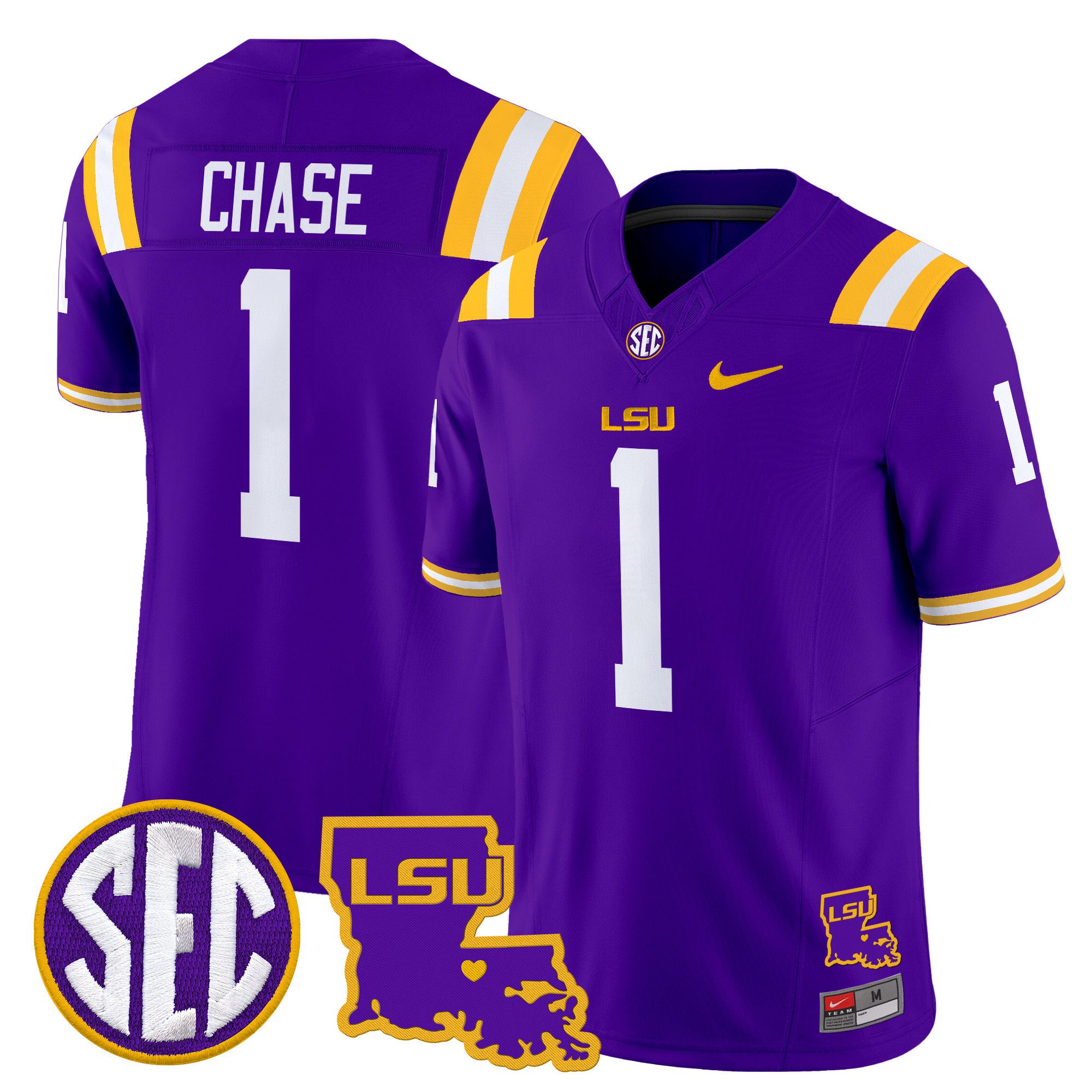 Men LSU Tigers #1 Chase Purple 2024 Nike Louisiana Patch Vapor Limited NCAA Jersey style 1